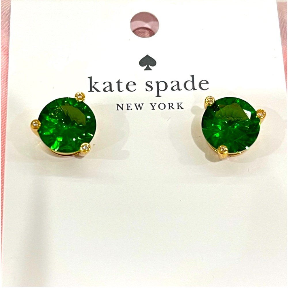 ๐ โ ๏ธ Kate Spade Rise and Shine Emerald & Gold Round Stud Earrings Classic - Picture 10 of 15